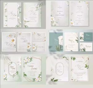 White & Greenery Floral Wedding Invitation Templates